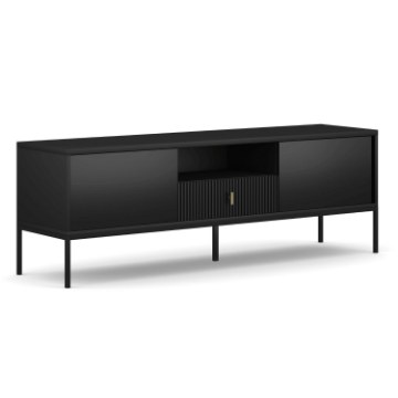 Mebel Elite Тв-тумба Marcos 154 см с рифленой поверхностью, черная, W.MAGGIORE/CZ/RTV - Home Club