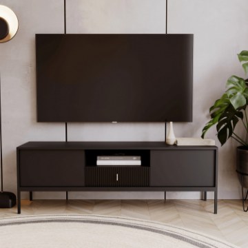 Mebel Elite Тв-тумба Marcos 154 см с рифленой поверхностью, черная, W.MAGGIORE/CZ/RTV - Home Club
