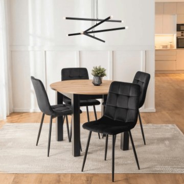 Mebel Elite Комплект: стіл Harry 102–142 см, дуб Artisan/чорний, та 4 стільці Peru, чорні, W.HARRY/DA/CZ/S/PERU/CZ/V/Z4/K - Home Club