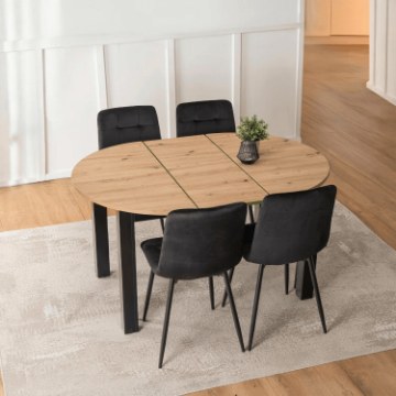 Mebel Elite Комплект: стол Harry (102–142 см) из дуба Artisan/черного цвета и 4 стула Peru черного цвета, W.HARRY/DA/CZ/S/PERU/CZ/V/Z4/K - Home Club