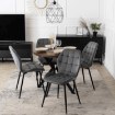 Mebel Elite Комплект: стол Dorian (80–160 см) из дуба в стиле рустик/черный и 4 стула Lucky серого цвета, DORIAN/DRU/CZ/S/LUCKY/P/V/Z4/K - Home Club