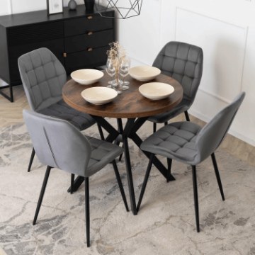 Mebel Elite Комплект: стол Dorian (80–160 см) из дуба в стиле рустик/черный и 4 стула Lucky серого цвета, DORIAN/DRU/CZ/S/LUCKY/P/V/Z4/K - Home Club