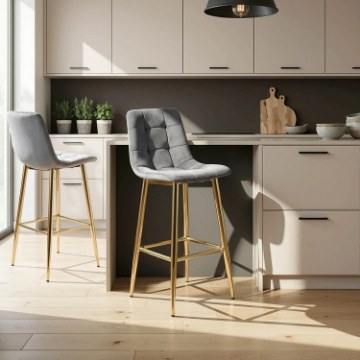 Mebel Elite Барный стул Ariel, серый, велюровый, ME.ARIEL/P/ZL/V/H - Home Club