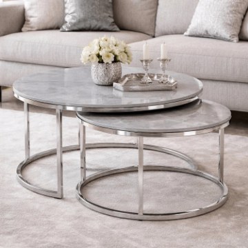 Mebel Elite Набір керамічних столиків Milano, сірий мармур/срібний, ME.MILANO/SZM/SR/L - Home Club