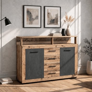 Mebel Elite Комод Blago Midi B 119,5 см, цвет «Сырой дуб/Графит», W.LUNA/MIDIB/OSL/MA/KOM2D4S - Home Club