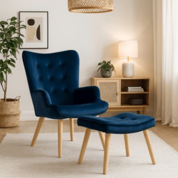 Mebel Elite Кресло Lozano с подставкой для ног, темно-синее, велюровое, ME.LOZANO/GR/DK/V/FW - Home Club