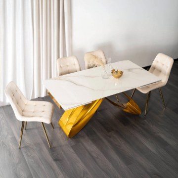 Mebel Elite Стол Luigi, керамический, раскладной, 160–240 см, белый мрамор/золотой, ME.LUIGI/B/ZL/S160-240 - Home Club