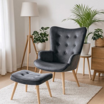 Mebel Elite Кресло Lozano с подставкой для ног, серый велюр, ME.LOZANO/P/DK/V/FW - Home Club