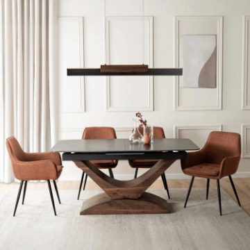 Mebel Elite Комплект: стіл Alicante 160–200 см, чорний/горіх, та 4 стільці Edrick, руді, ALICANTE/CZ/O/S160-200/EDRICK/RD/CZ/T/Z4/K - Home Club