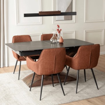 Mebel Elite Комплект: стол Alicante 160–200 см (черный/орех) и 4 стула Edrick (красный), ALICANTE/CZ/O/S160-200/EDRICK/RD/CZ/T/Z4/K - Home Club