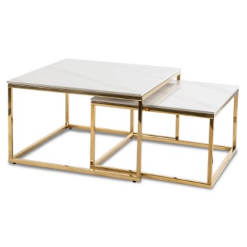 Mebel Elite Набор керамических столиков Tenor «Белый мрамор» / «Золотой», ME.TENOR/B/PL/ZL/L - Home Club