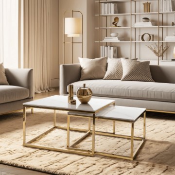 Mebel Elite Набір керамічних столиків Tenor «Білий мармур» / «Золотий», ME.TENOR/B/PL/ZL/L - Home Club