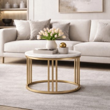 Mebel Elite Керамический столик Korin, белый глянцевый/золотой, ME.KORIN/B/PL/ZL/L - Home Club