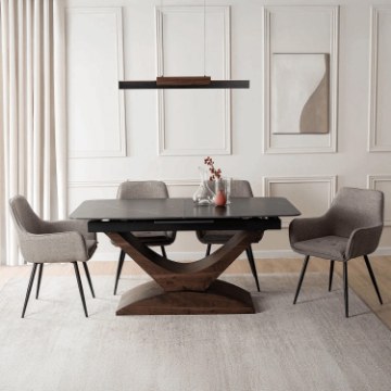 Mebel Elite Комплект: стіл Alicante 160–200 см, чорний/горіх, та 4 стільці Edrick, коричневі, ALICANTE/CZ/O/S160-200/EDRICK/BR/CZ/T/Z4/K - Home Club