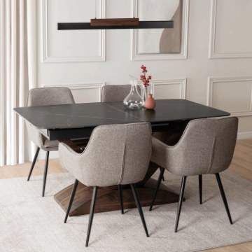 Mebel Elite Комплект: стол Alicante 160–200 см (черный/орех) и 4 стула Edrick (коричневые), ALICANTE/CZ/O/S160-200/EDRICK/BR/CZ/T/Z4/K - Home Club