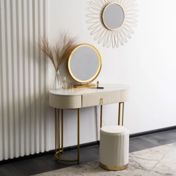 Mebel Elite Туалетный столик Ashley, бежево-золотой, ME.ASHLEY/BZ/ZL/B - Home Club