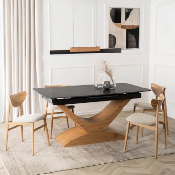 Mebel Elite Стіл Alicante, керамічний, розкладний, 160–200 см, чорний мармур/дуб, ME.ALICANTE/CZ/D/S160-200 - Home Club