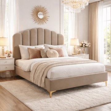 Mebel Elite Кровать 160x200 Gemini, бежевая, велюровая, ME.GEMINI/160/BZ/V/LOZ - Home Club