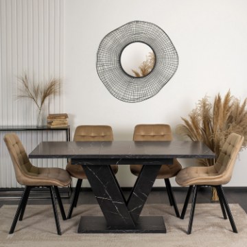 Mebel Elite Стол Clark, раскладной, 120–160 см, черный мрамор, PM.DUBAJ/CZM/S - Home Club