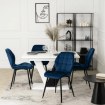 Mebel Elite Комплект: стіл Clark 120–160 см, чорно-білий глянцевий, та 4 стільці Lucky, темно-сині, DUBAJ/B/PL/CZ/S/LUCKY/GR/V/Z4/K - Home Club