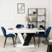 Mebel Elite Комплект: стіл Clark 120–160 см, чорно-білий глянцевий, та 4 стільці Lucky, темно-сині, DUBAJ/B/PL/CZ/S/LUCKY/GR/V/Z4/K - Home Club, зображення 2