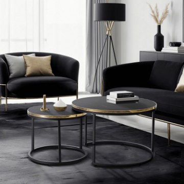 Mebel Elite Набір столиків Aron, чорний мармур/золотий, ME.ARON/CZ/ZL/L - Home Club