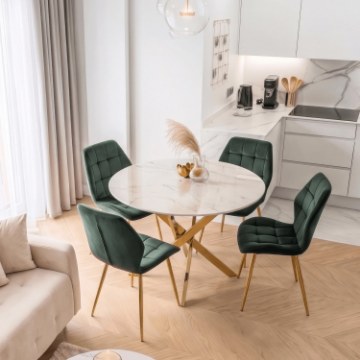 Mebel Elite Стол Bali со стеклянной столешницей, 100 см, белый мрамор/золотой, ME.BALI/BM/ZL/S - Home Club