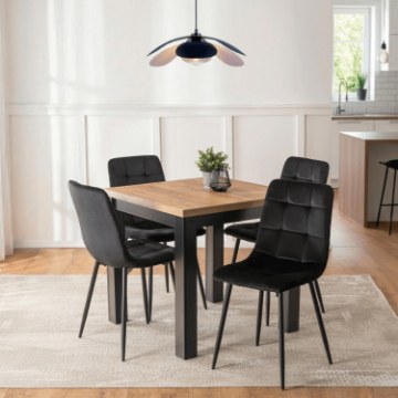 Mebel Elite Комплект: стіл Max 80–160 см, дуб Craft/чорний, та 4 стільці Peru, чорні, W.MAX/DC/CZ/S/PERU/CZ/V/Z4/K - Home Club