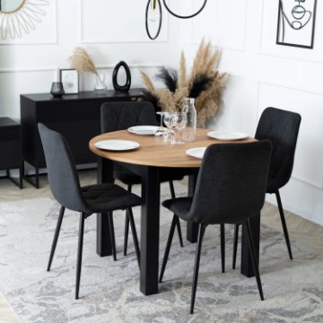 Mebel Elite Комплект: стол Harry (102–142 см) из дуба Craft/черного цвета и 4 стула Robin 2 черного цвета, W.HARRY/DC/CZ/S/ROBIN2/CZ/T/Z4/K - Home Club