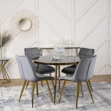 Mebel Elite Стол Tinga 100 см, стеклянный, чёрный/золотой, ME.TINGA/CZ/S - Home Club
