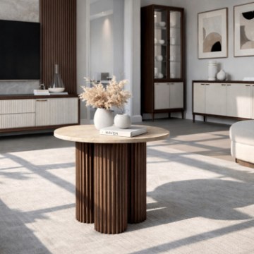Mebel Elite Столик Almeria 50 см, травертин/орех, ME.ALMERIA/TRAW/O/L - Home Club