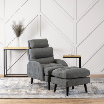 Mebel Elite Кресло для отдыха Henry с подставкой для ног, серого цвета, ME.HENRY/P/T/FW - Home Club