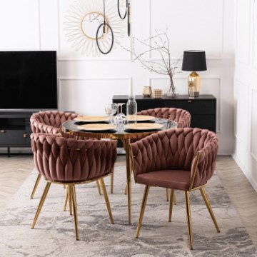 Mebel Elite Стул Capi розового цвета, плетеный, с велюровой обивкой, ME.CAPI/R/ZL/V/K - Home Club