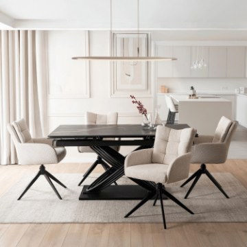 Mebel Elite Комплект: стіл Ibiza 160–240 см, чорний мармур/чорний, та 4 стільці July, кремові, IBIZA/CZZL/CZ/S160-240/JULY/KR/T/Z4/K - Home Club