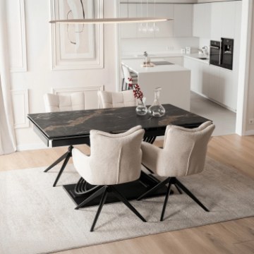 Mebel Elite Комплект: стол Ibiza 160–240 см, черный мрамор/черный, и 4 кресла July кремового цвета, IBIZA/CZZL/CZ/S160-240/JULY/KR/T/Z4/K - Home Club