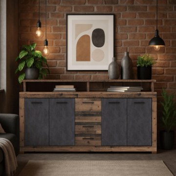 Mebel Elite Комод Blago 190 см, темный дуб/чёрный, W.LUNA/OSD/MA/KOM4D4S - Home Club