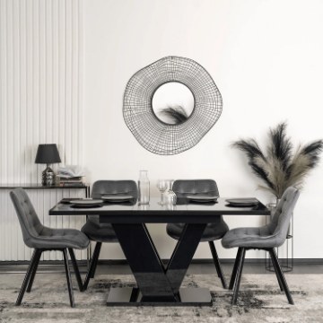 Mebel Elite Комплект: стол Clark (120–160 см), черный глянцевый, и 4 стула Rick, серые, DUBAJ/CZ/PL/S/RICK/P/V/Z4/K - Home Club