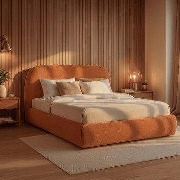 Mebel Elite Кровать 160x200 Rosso с ящиком для вещей, цвет «Rude Boucle», ME.ROSSO/160/RD/TB/LOZZPOJ - Home Club