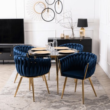 Mebel Elite Стул Capi темно-синего цвета, плетеный, с велюровой обивкой, ME.CAPI/GR/ZL/V/K - Home Club
