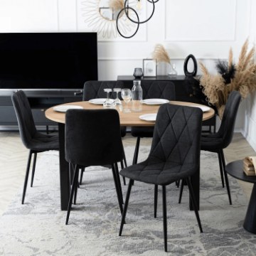Mebel Elite Комплект: стол Harry (102–142 см) из дуба Craft/черного цвета и 6 стульев Robin 2 черного цвета, W.HARRY/DC/CZ/S/ROBIN2/CZ/T/Z6/K - Home Club