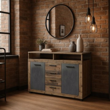 Mebel Elite Комод Blago Midi B 119,5 см, темный дуб/чёрный, W.LUNA/MIDIB/OSD/MA/KOM2D4S - Home Club