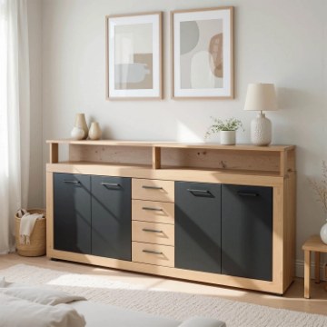 Mebel Elite Комод Blago 190 см, дуб Artisan/чёрный, W.LUNA/DA/CZ/KOM4D4S - Home Club