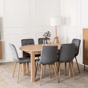 Mebel Elite Комплект: стіл Harry (102–142 см) з дуба Artisan та 6 стільців Fredy сірого кольору, W.HARRY/DA/S/FREDY/P/D/V/Z6/K - Home Club