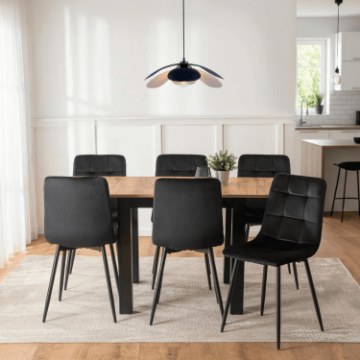 Mebel Elite Комплект из стола Max (80–160 см) в цвете «Дуб Craft/Черный» и 6 стульев Peru черного цвета, W.MAX/DC/CZ/S/PERU/CZ/V/Z6/K - Home Club