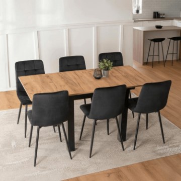 Mebel Elite Комплект: стіл Max 80–160 см (дуб Craft/чорний) та 6 стільців Peru (чорні), W.MAX/DC/CZ/S/PERU/CZ/V/Z6/K - Home Club