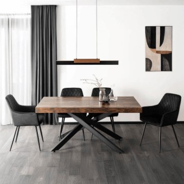 Mebel Elite Комплект: стіл Hampton 160–240 см, дуб рустикальний/чорний, та 4 стільці Bresso, чорні, HAMPTON/RU/CZ/S160-240/BRESSO/CZ/V/Z4/K - Home Club
