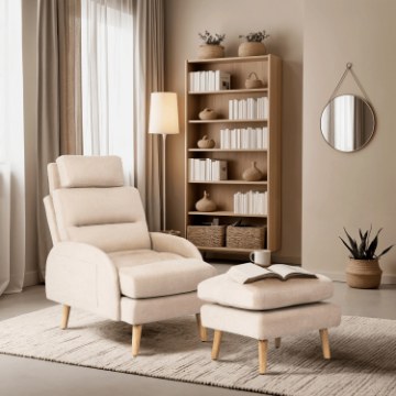 Mebel Elite Кресло для отдыха Henry с подставкой для ног, бежевого цвета, ME.HENRY/BZ/T/FW - Home Club