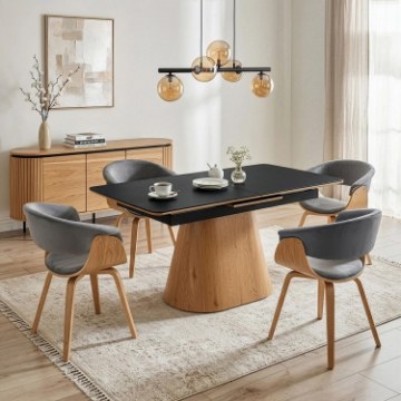 Mebel Elite Стол Lizbona, керамический, раскладной, 160–200 см, черный/дуб, ME.LIZBONA/CZ/D/CER/S160-200 - Home Club