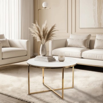 Mebel Elite Керамический столик Marine «Белый мрамор/Золотой», ME.MARINE/B/PL/ZL/L - Home Club