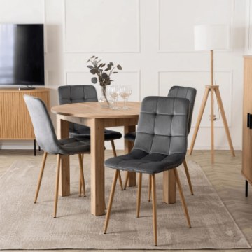 Mebel Elite Комплект: стіл Harry (102–142 см) з дуба Artisan та 4 стільці Fredy сірого кольору, W.HARRY/DA/S/FREDY/P/D/V/Z4/K - Home Club